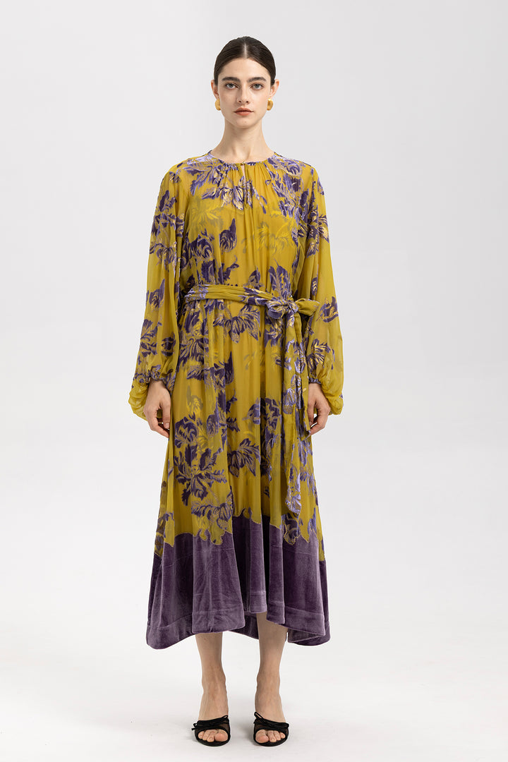 Lina Floral Burnout Velvet Dress