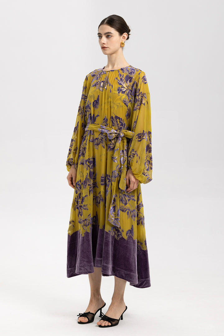 Lina Floral Burnout Velvet Dress