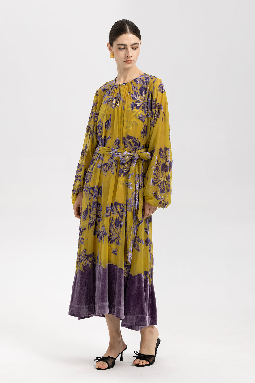 Lina Floral Burnout Velvet Dress