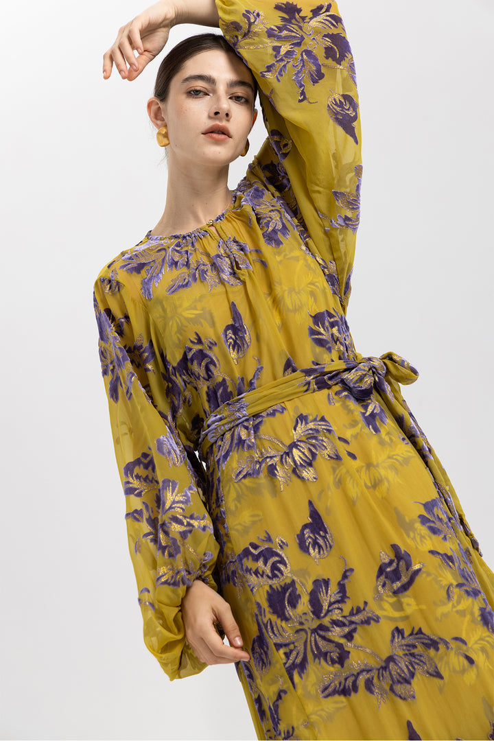 Lina Floral Burnout Velvet Dress