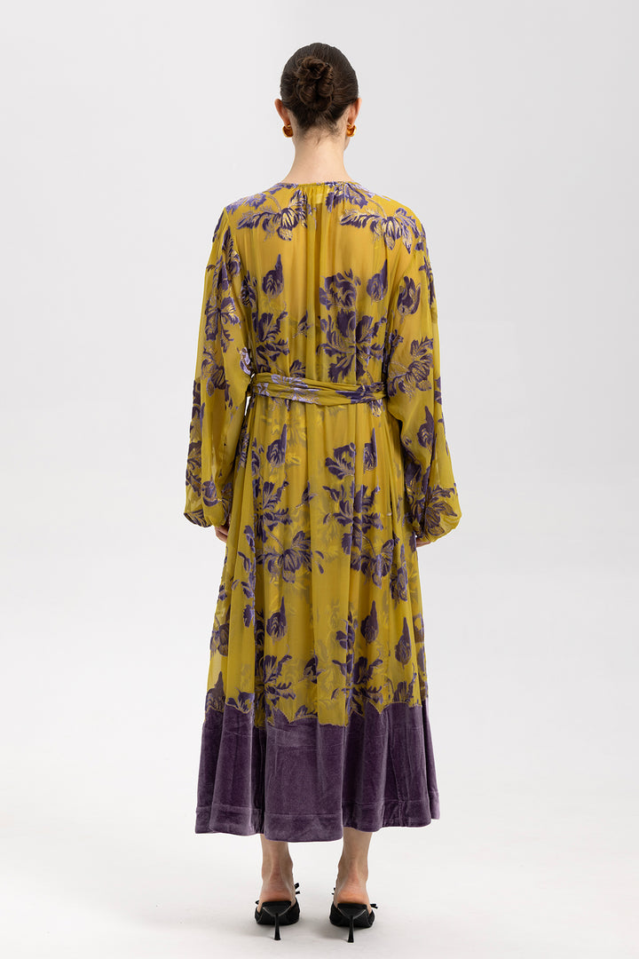 Lina Floral Burnout Velvet Dress