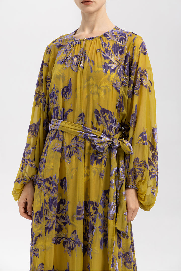 Lina Floral Burnout Velvet Dress