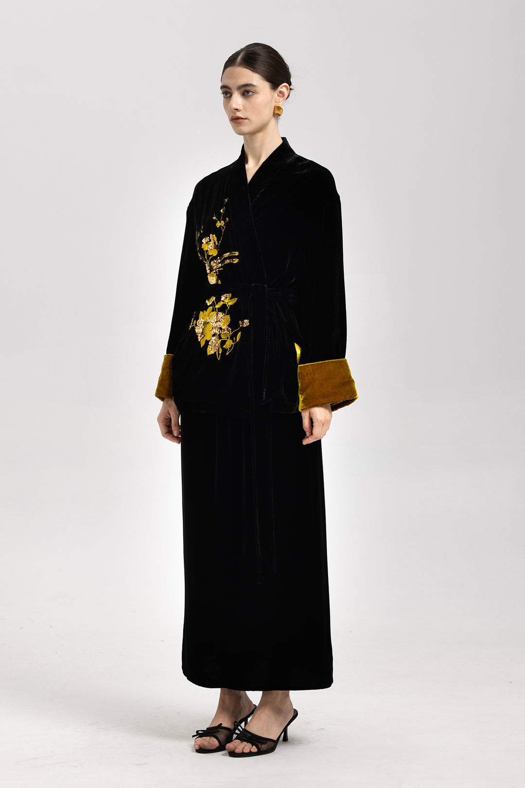 Aurelia Golden Sequin Velvet Belted Jacket