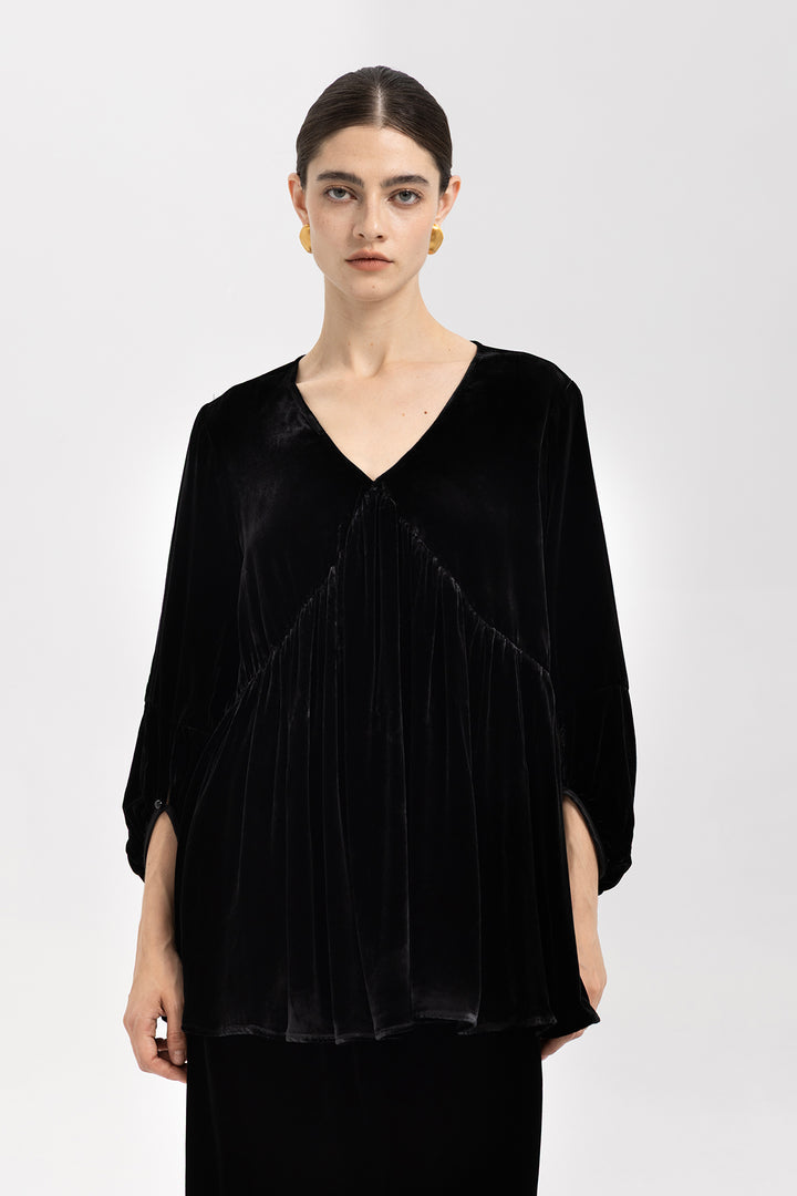 Anya Pleated Silk Velvet Blouse