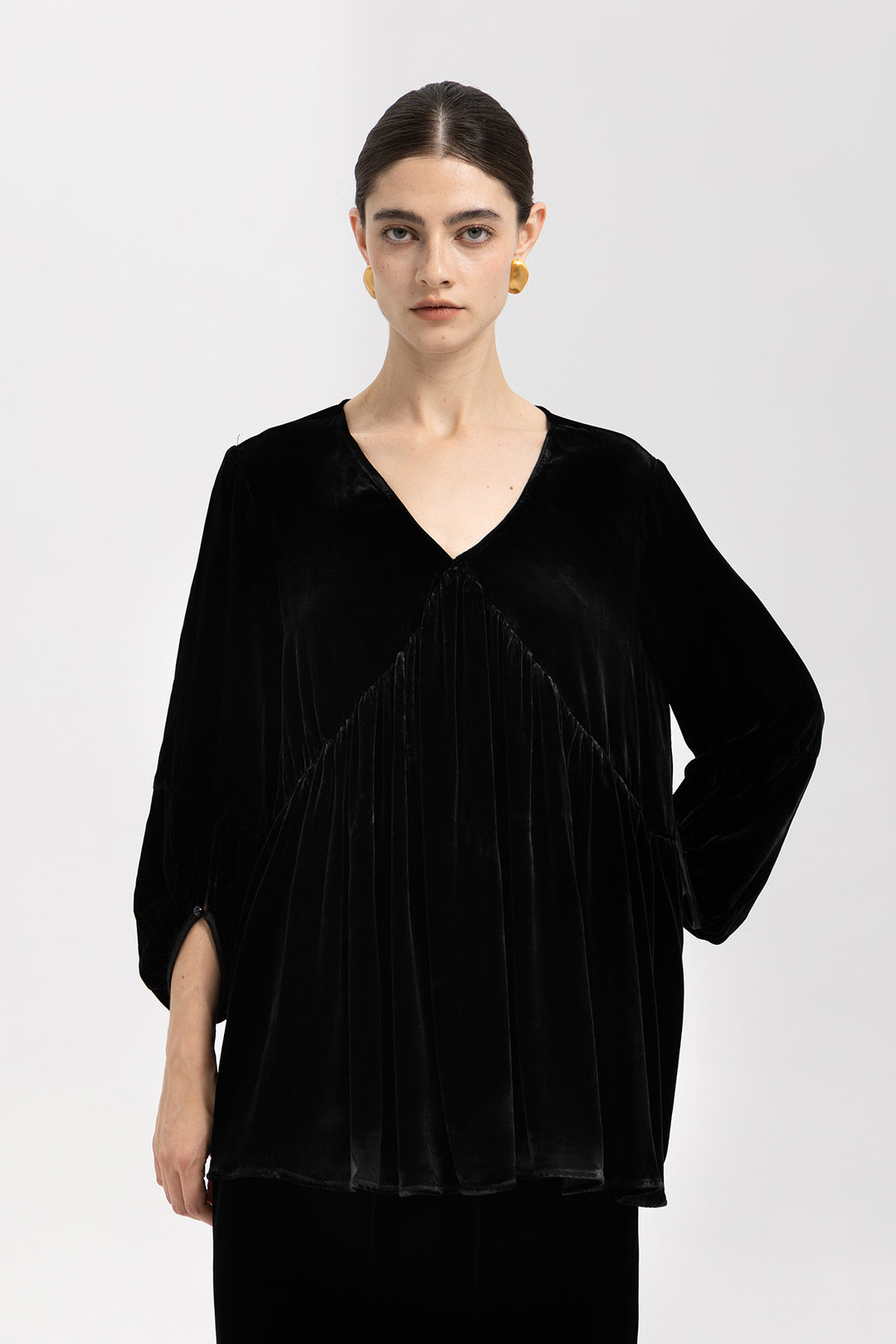 Anya Pleated Silk Velvet Blouse