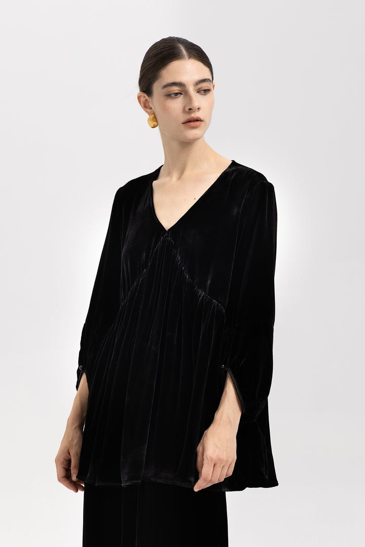 Anya Pleated Silk Velvet Blouse