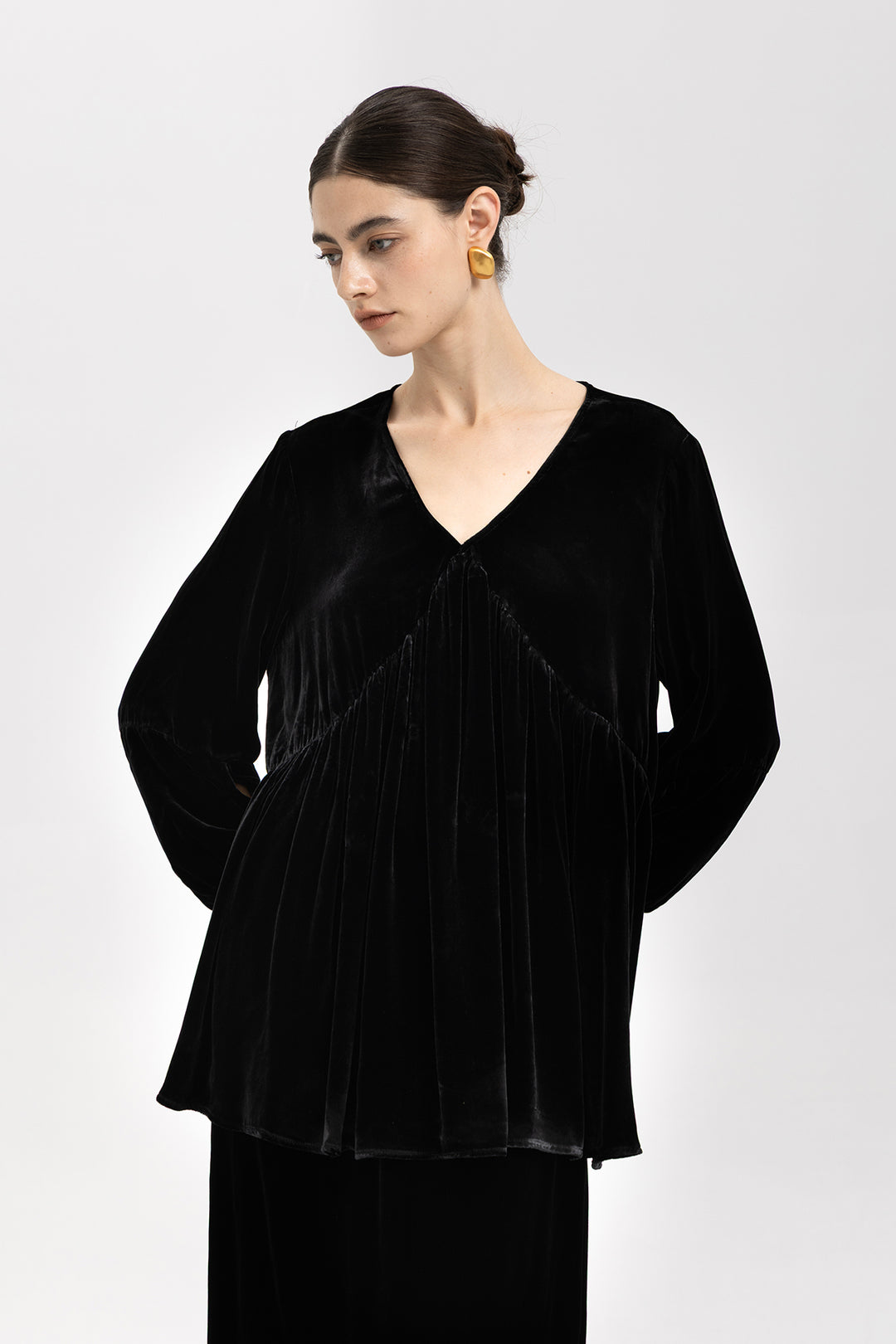 Anya Pleated Silk Velvet Blouse