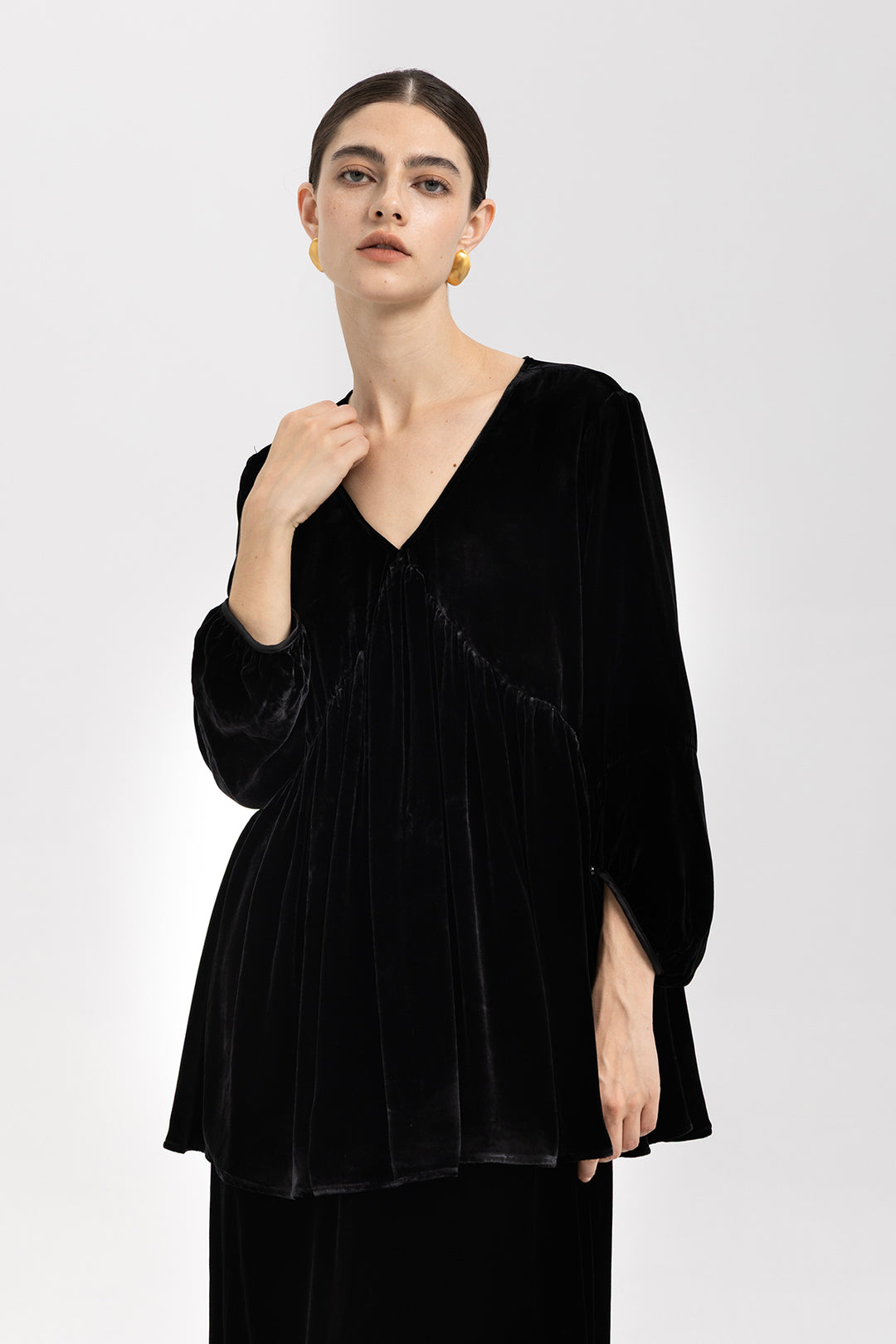 Anya Pleated Silk Velvet Blouse