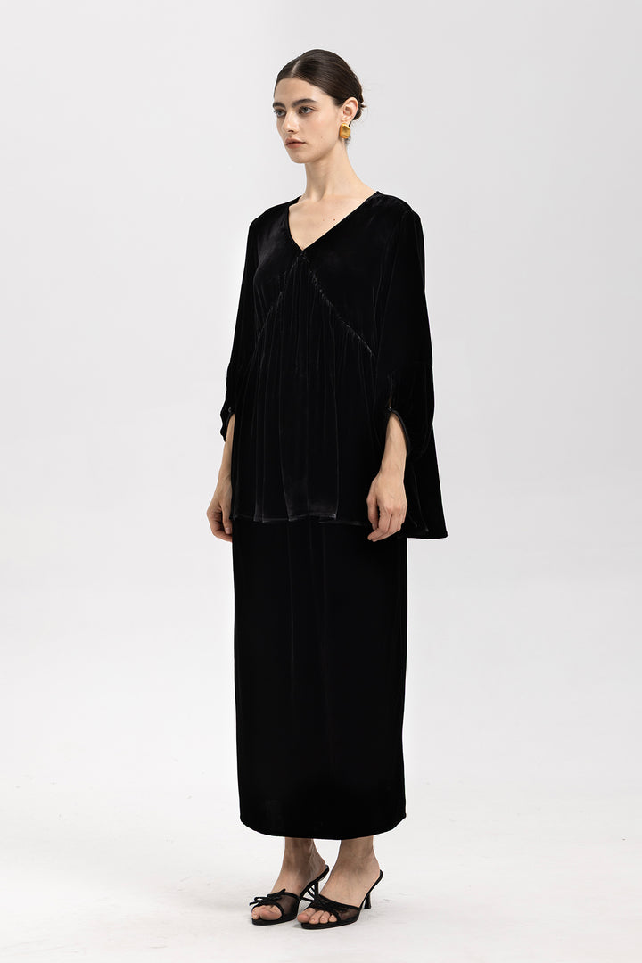 Anya Pleated Silk Velvet Blouse