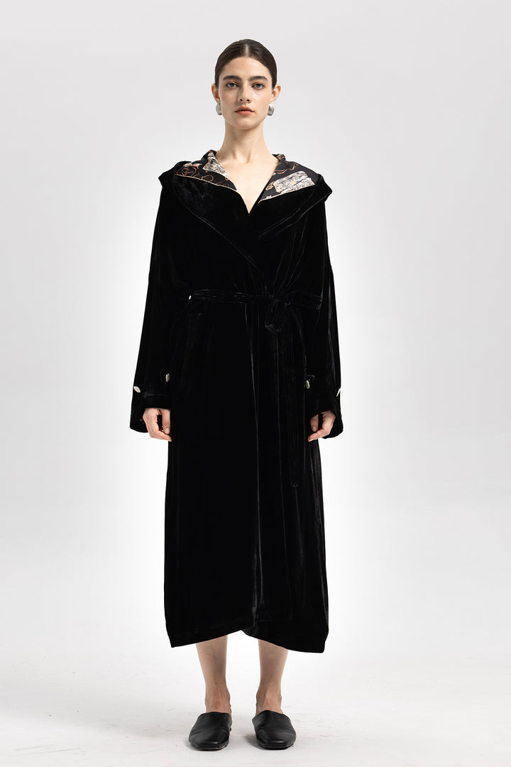 Luna Silk Velvet Belted Coat