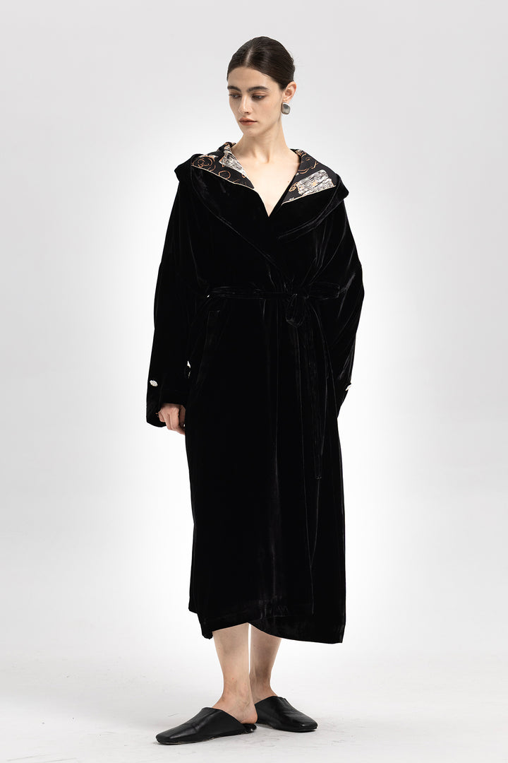 Luna Silk Velvet Belted Coat