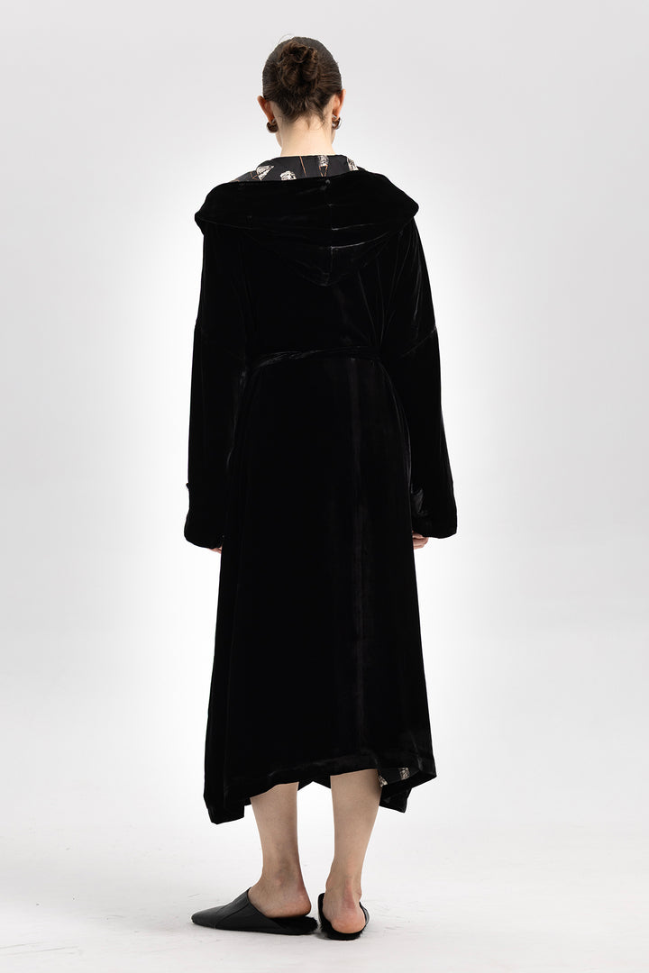 Luna Silk Velvet Belted Coat