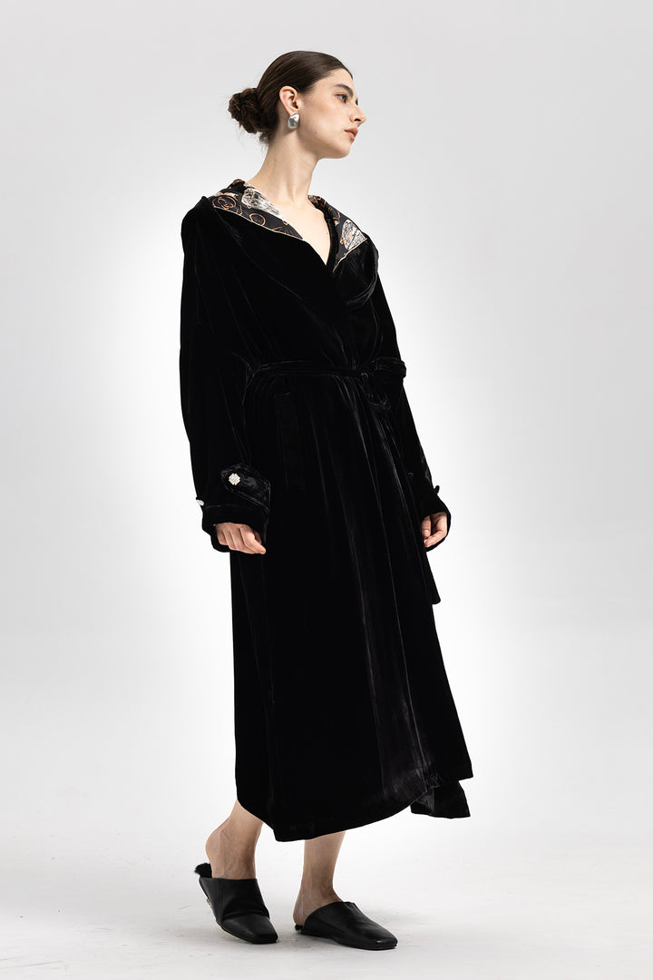 Luna Silk Velvet Belted Coat