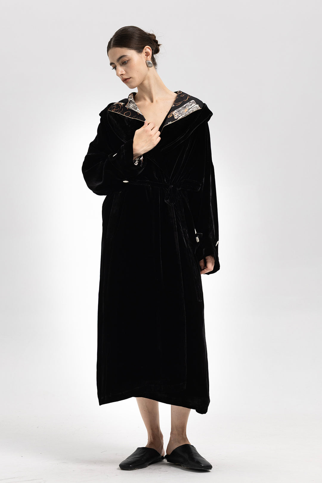 Luna Silk Velvet Belted Coat