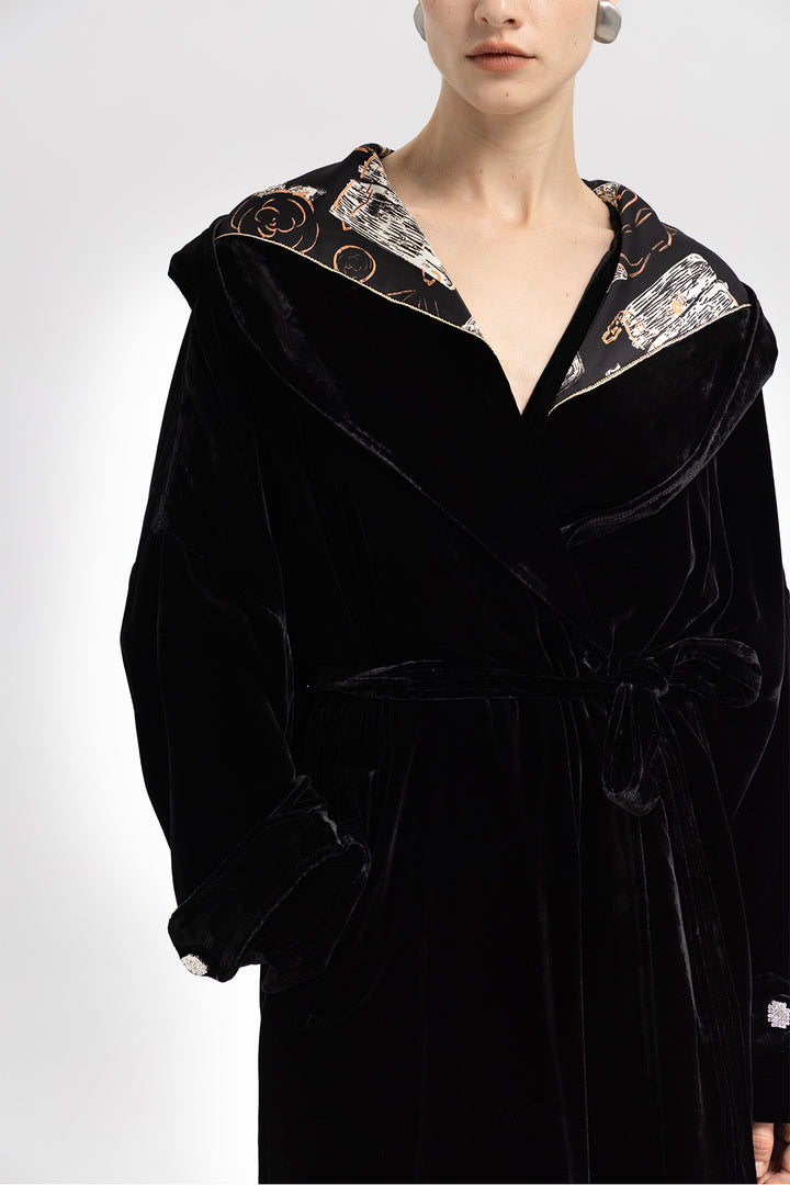 Luna Silk Velvet Belted Coat – ROSELABEL