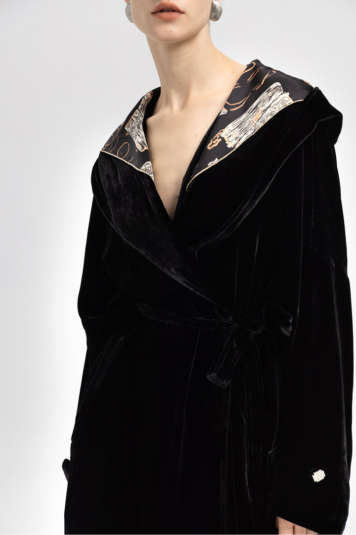 Luna Silk Velvet Belted Coat