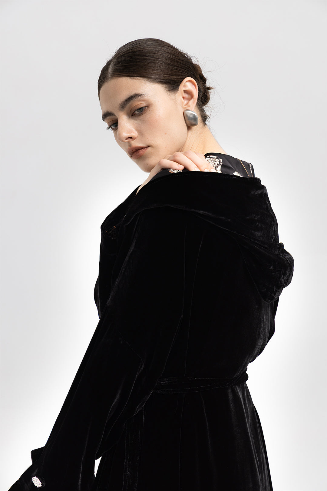 Luna Silk Velvet Belted Coat