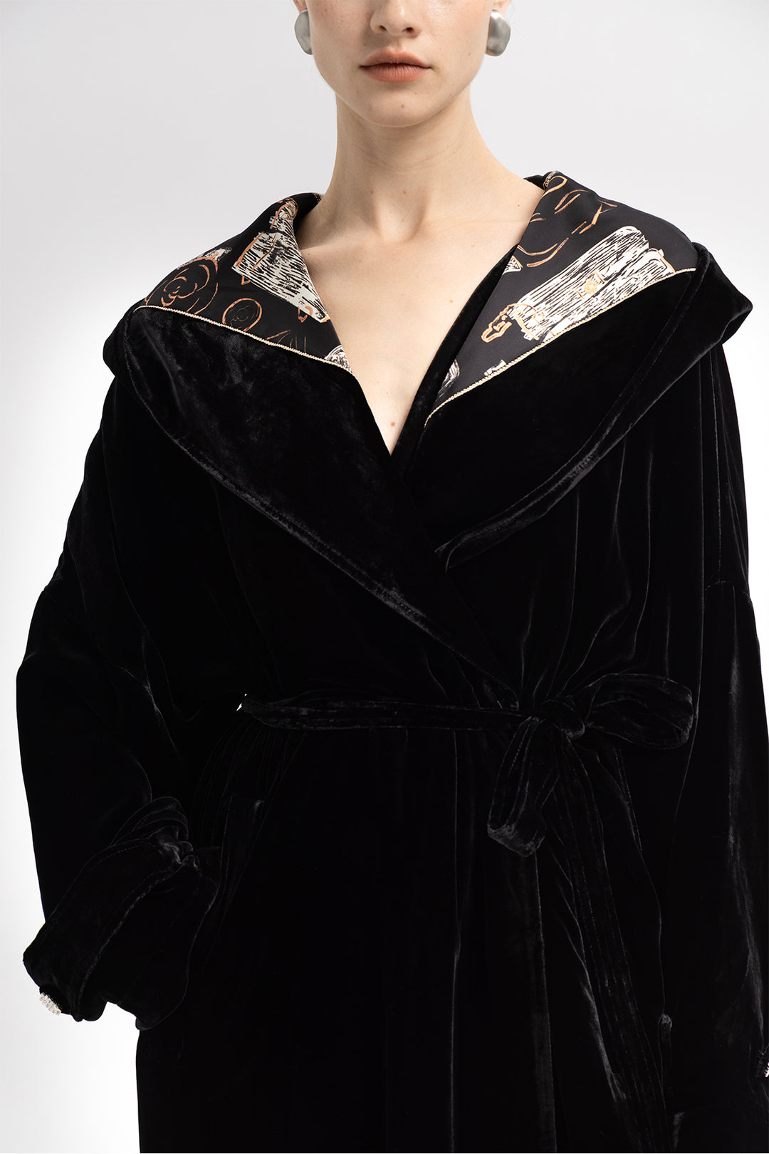 Luna Silk Velvet Belted Coat