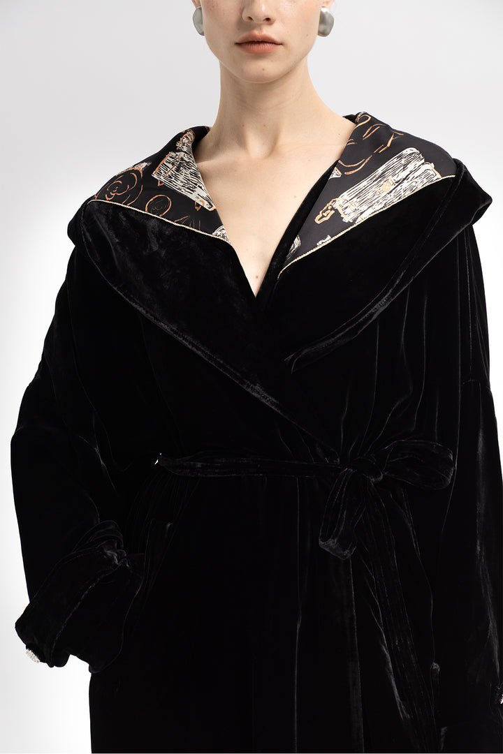 Luna Silk Velvet Belted Coat