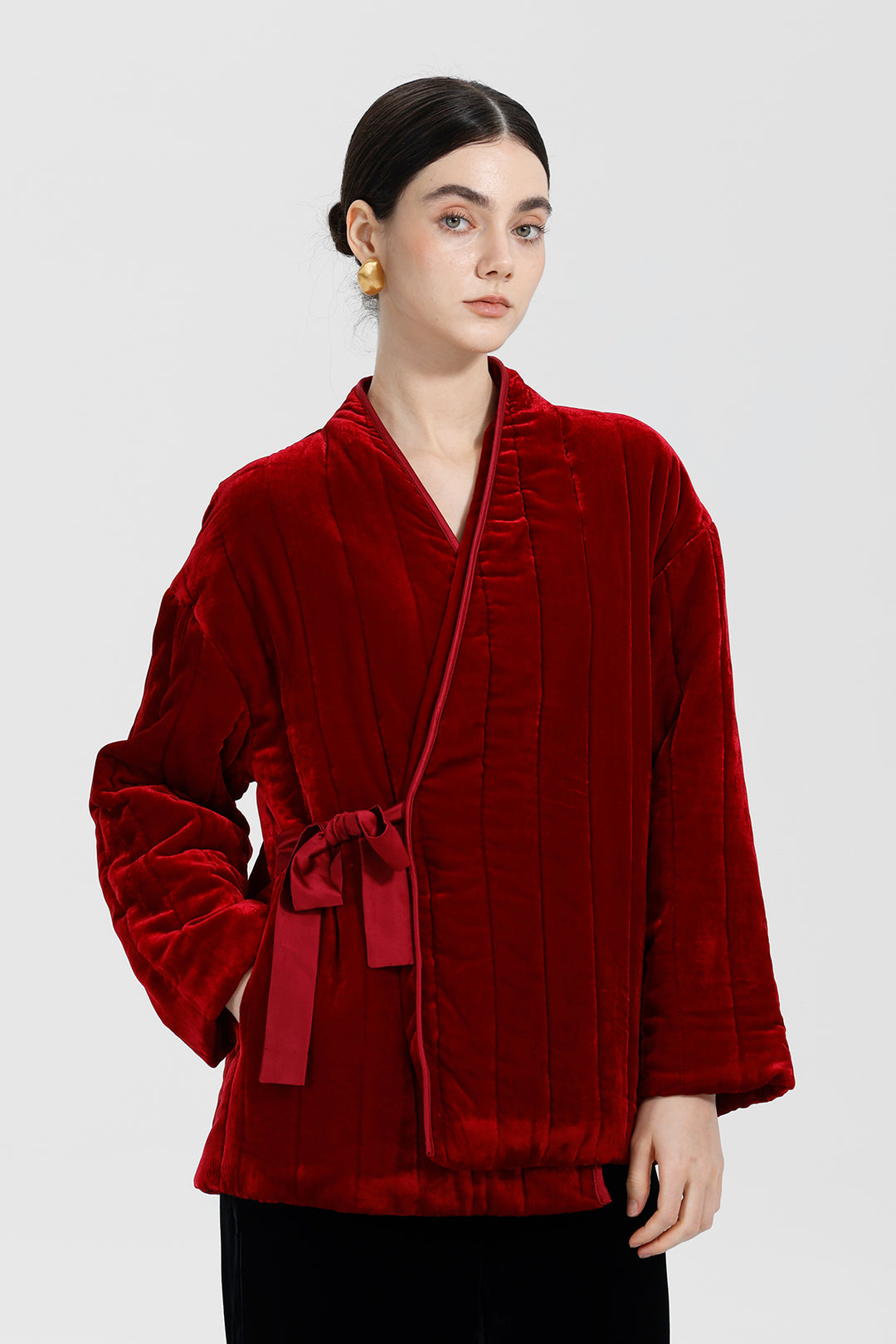 Mei Velvet Wrap Ruby Red Coat