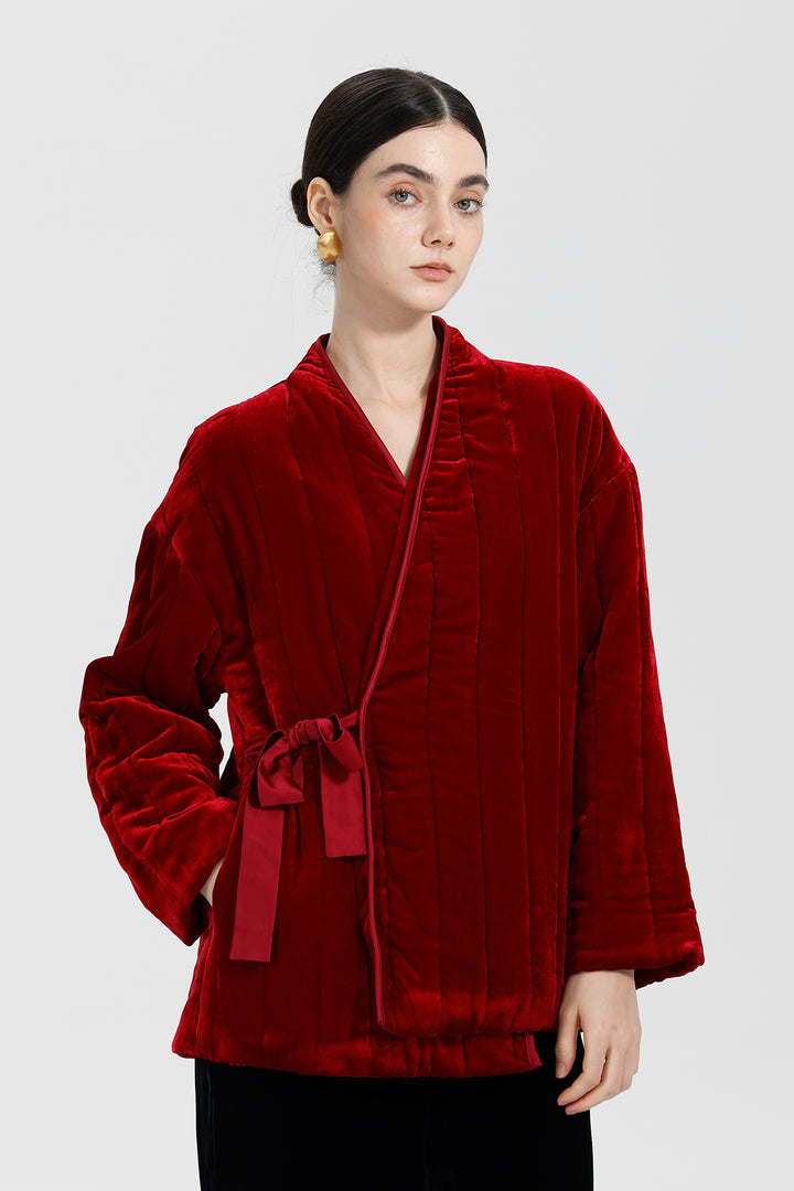 Mei Velvet Wrap Ruby Red Coat