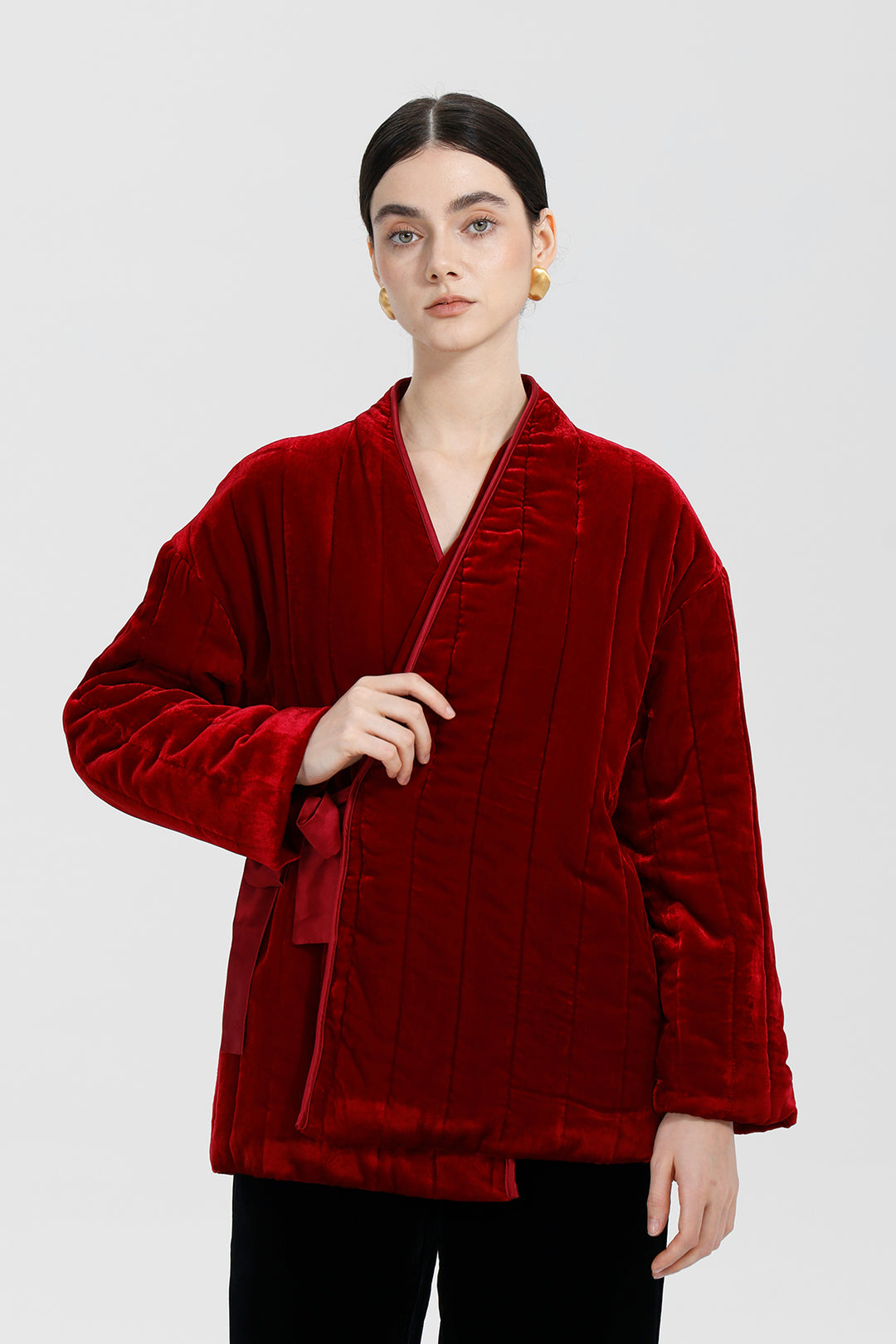 Mei Velvet Wrap Ruby Red Coat
