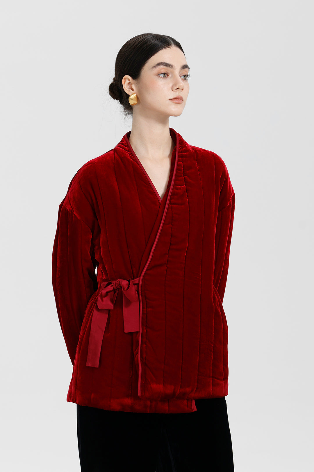 Mei Velvet Wrap Ruby Red Coat