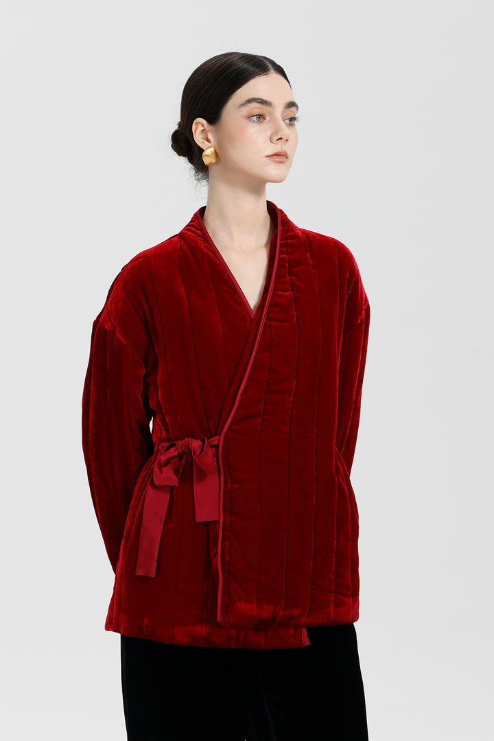 Mei Velvet Wrap Ruby Red Coat