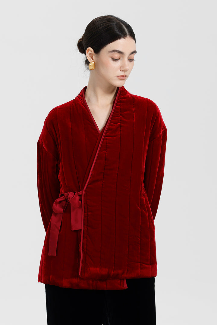 Mei Velvet Wrap Ruby Red Coat