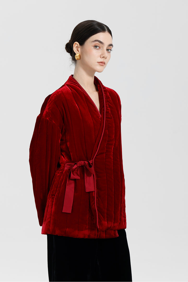 Mei Velvet Wrap Ruby Red Coat