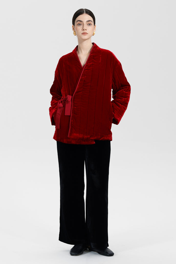 Mei Velvet Wrap Ruby Red Coat
