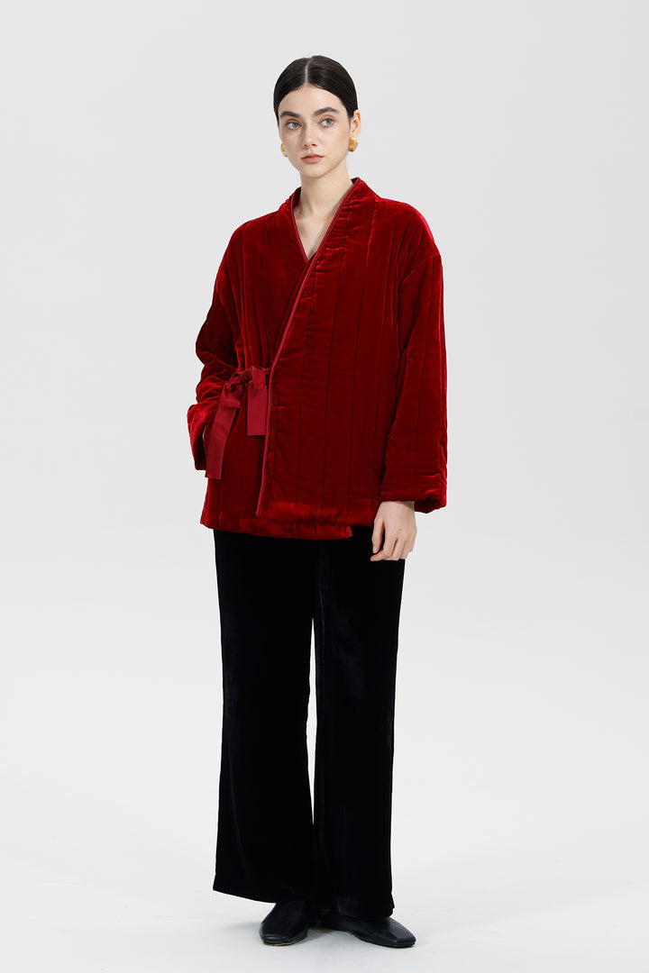 Mei Velvet Wrap Ruby Red Coat