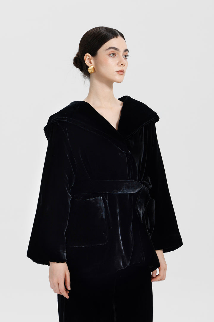 Elara Velvet Kimono Hooded Coat