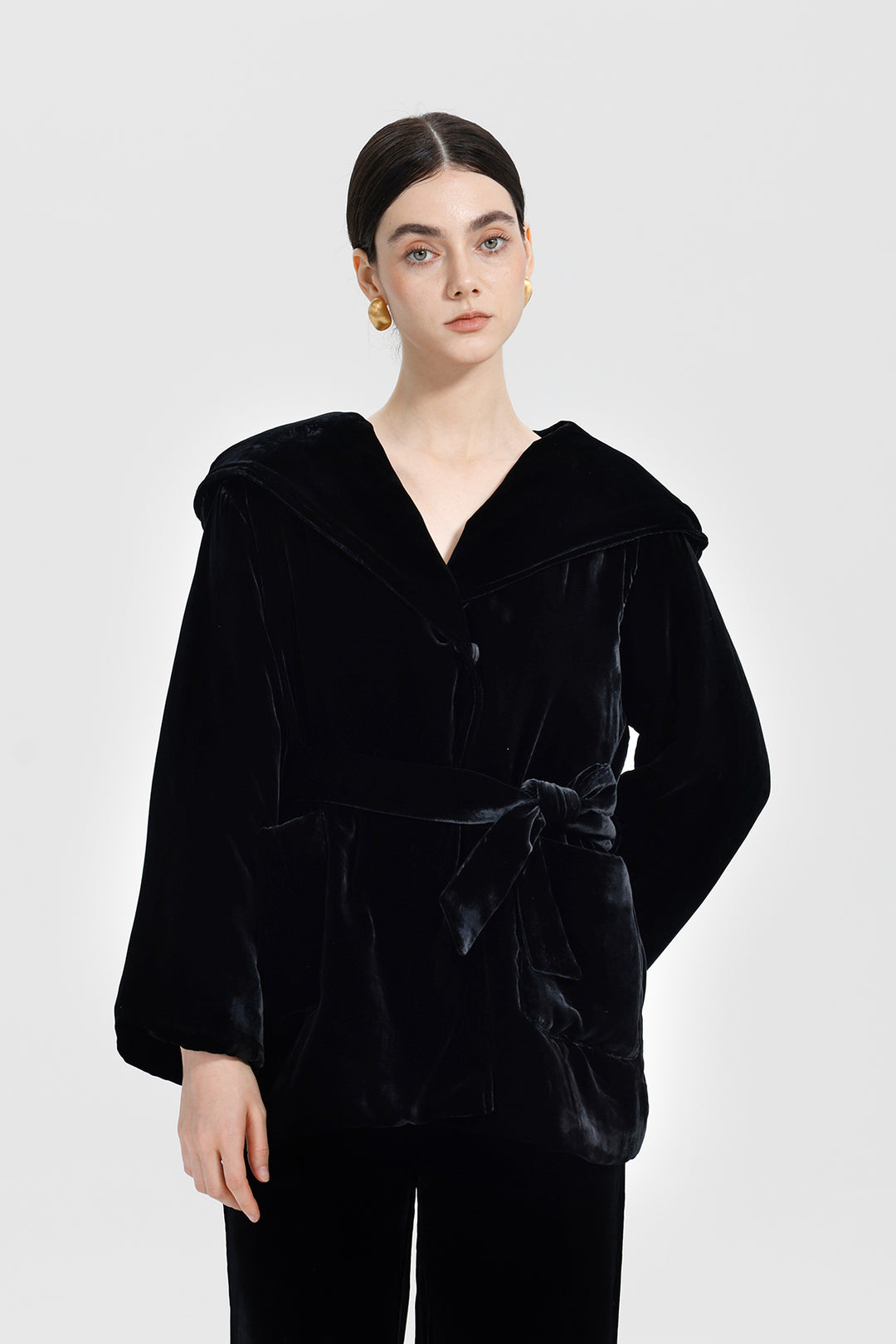 Elara Velvet Kimono Hooded Coat