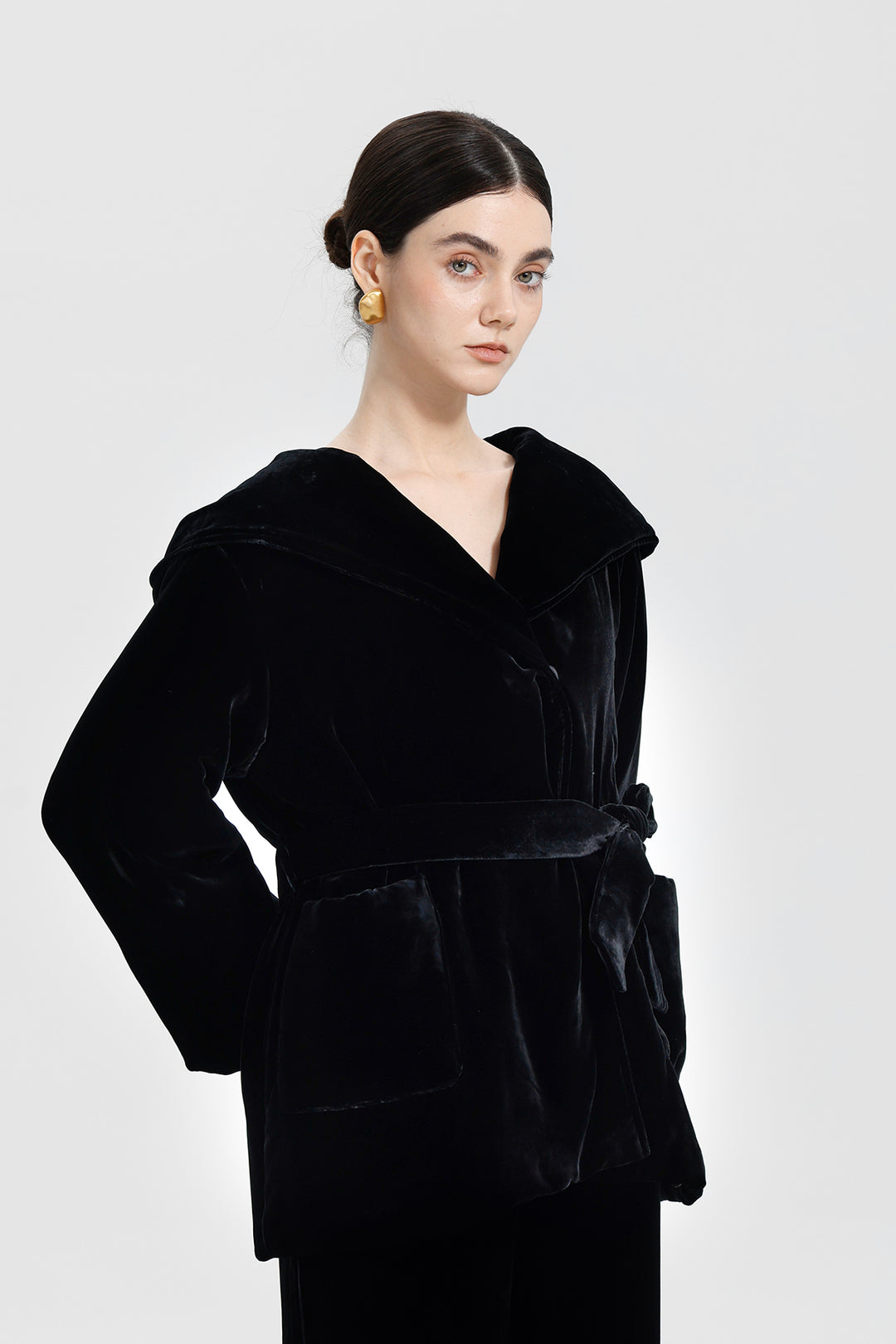 Elara Velvet Kimono Hooded Coat