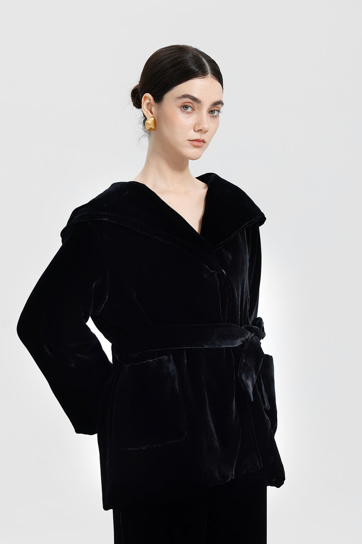Elara Velvet Kimono Hooded Coat