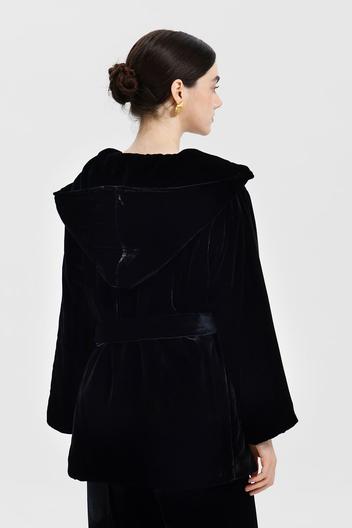 Elara Velvet Kimono Hooded Coat