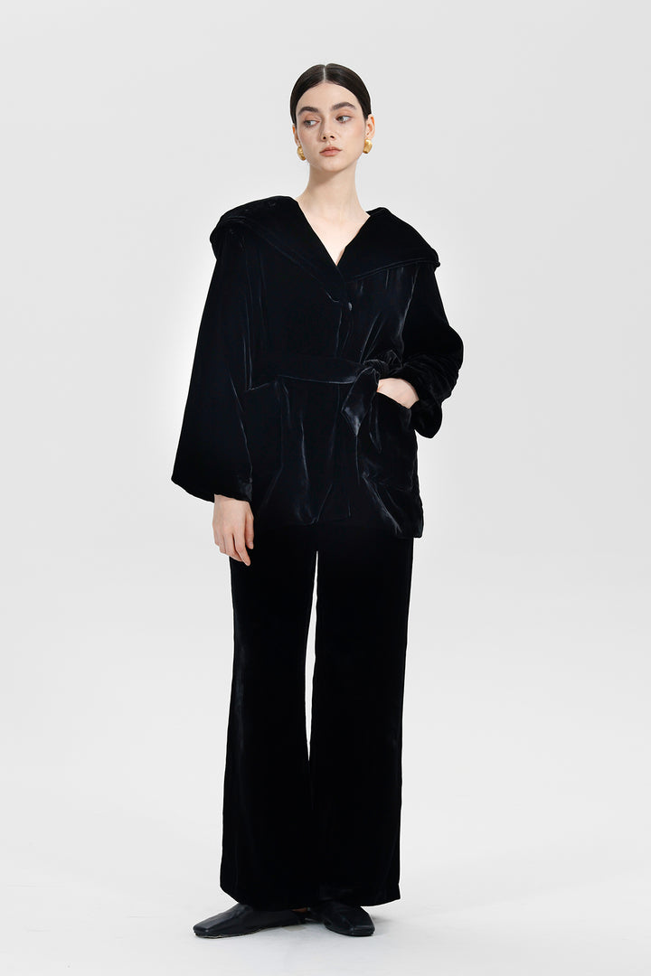 Elara Velvet Kimono Hooded Coat