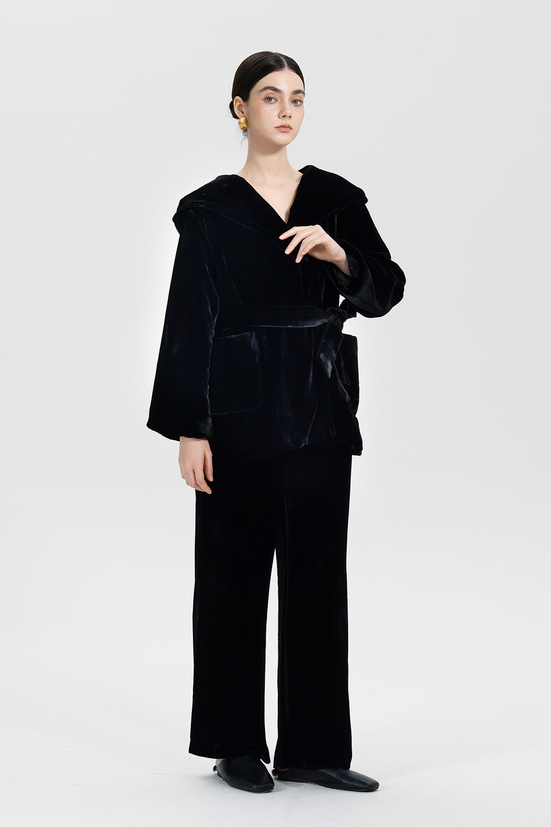 Elara Velvet Kimono Hooded Coat