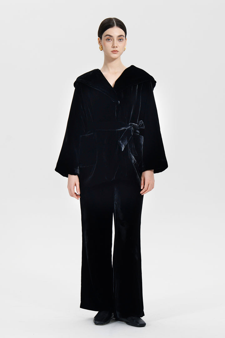 Elara Velvet Kimono Hooded Coat