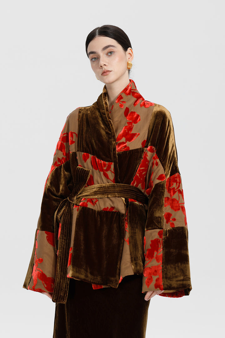 Aurelia Patchwork Burnout Velvet Jacket