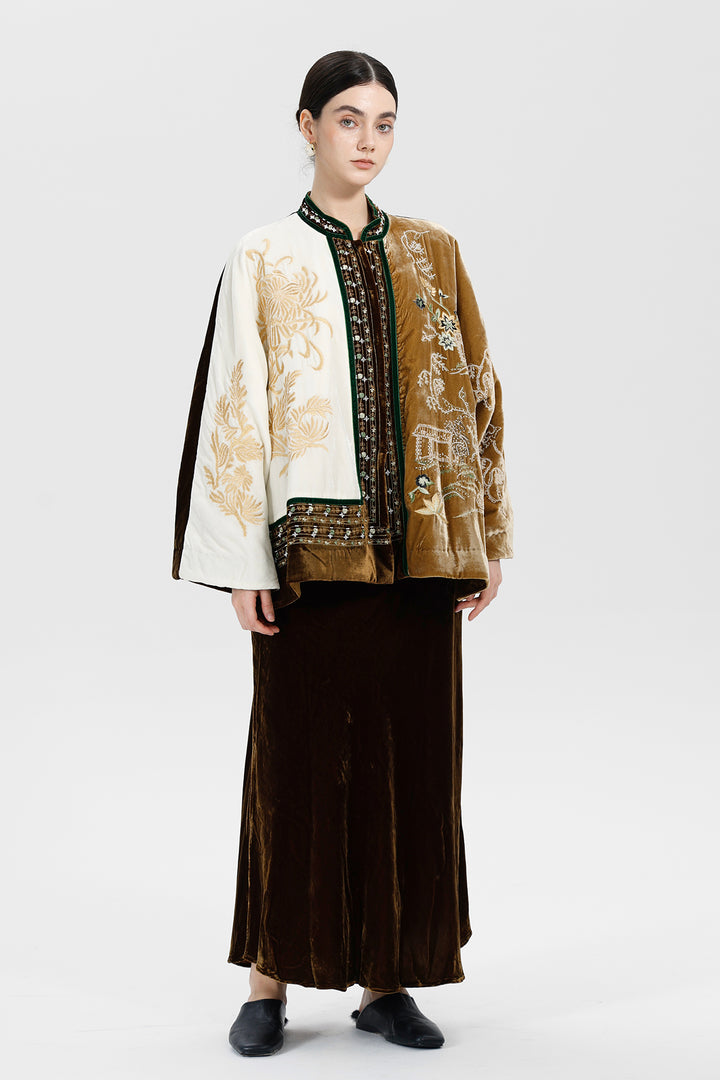 Margaux Couture Hand-Embroidered Velvet Coat