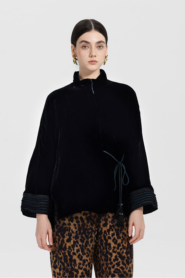 Noelle Black Velvet Tie Jacket