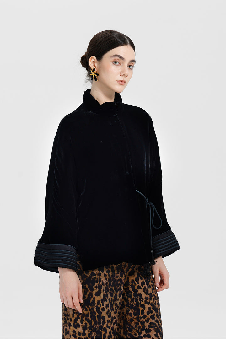 Noelle Black Velvet Tie Jacket