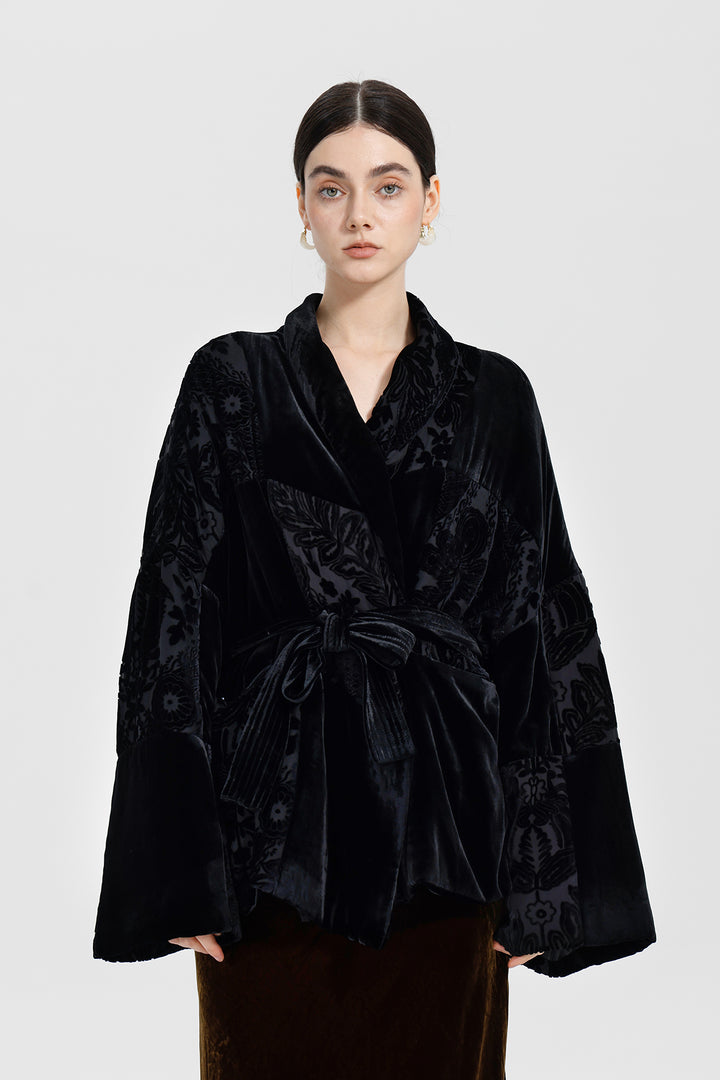 Aurelia Patchwork Burnout Velvet Jacket