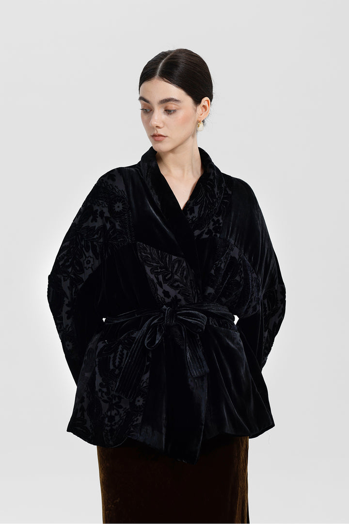 Aurelia Patchwork Burnout Velvet Jacket