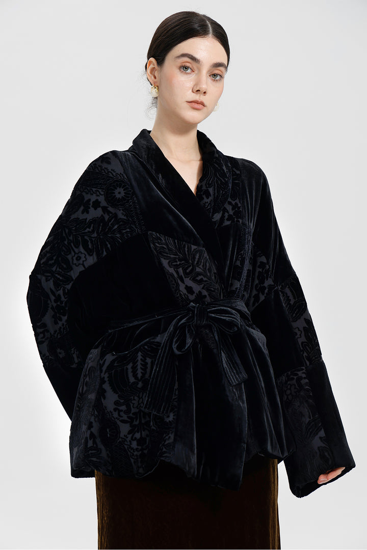 Aurelia Patchwork Burnout Velvet Jacket