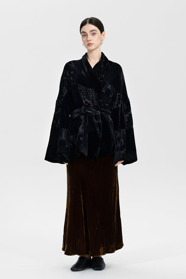 Aurelia Patchwork Burnout Velvet Jacket