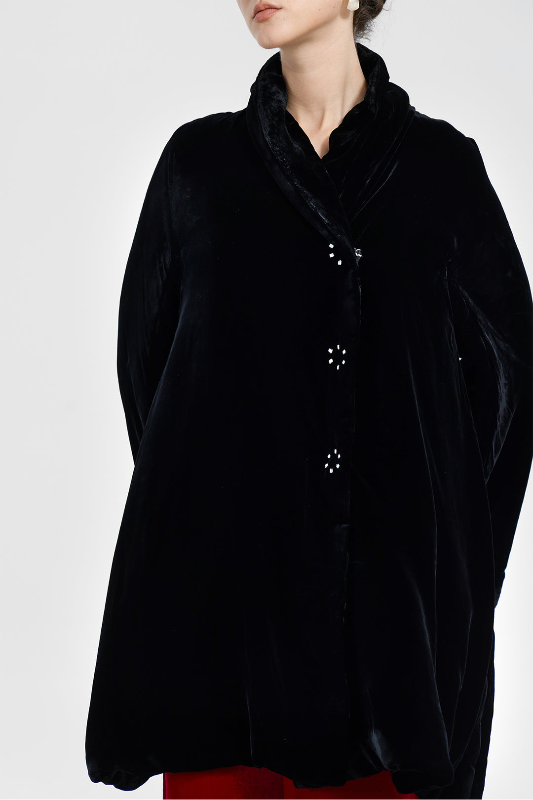 Adele Wrap Velvet Coat with Curved Collar