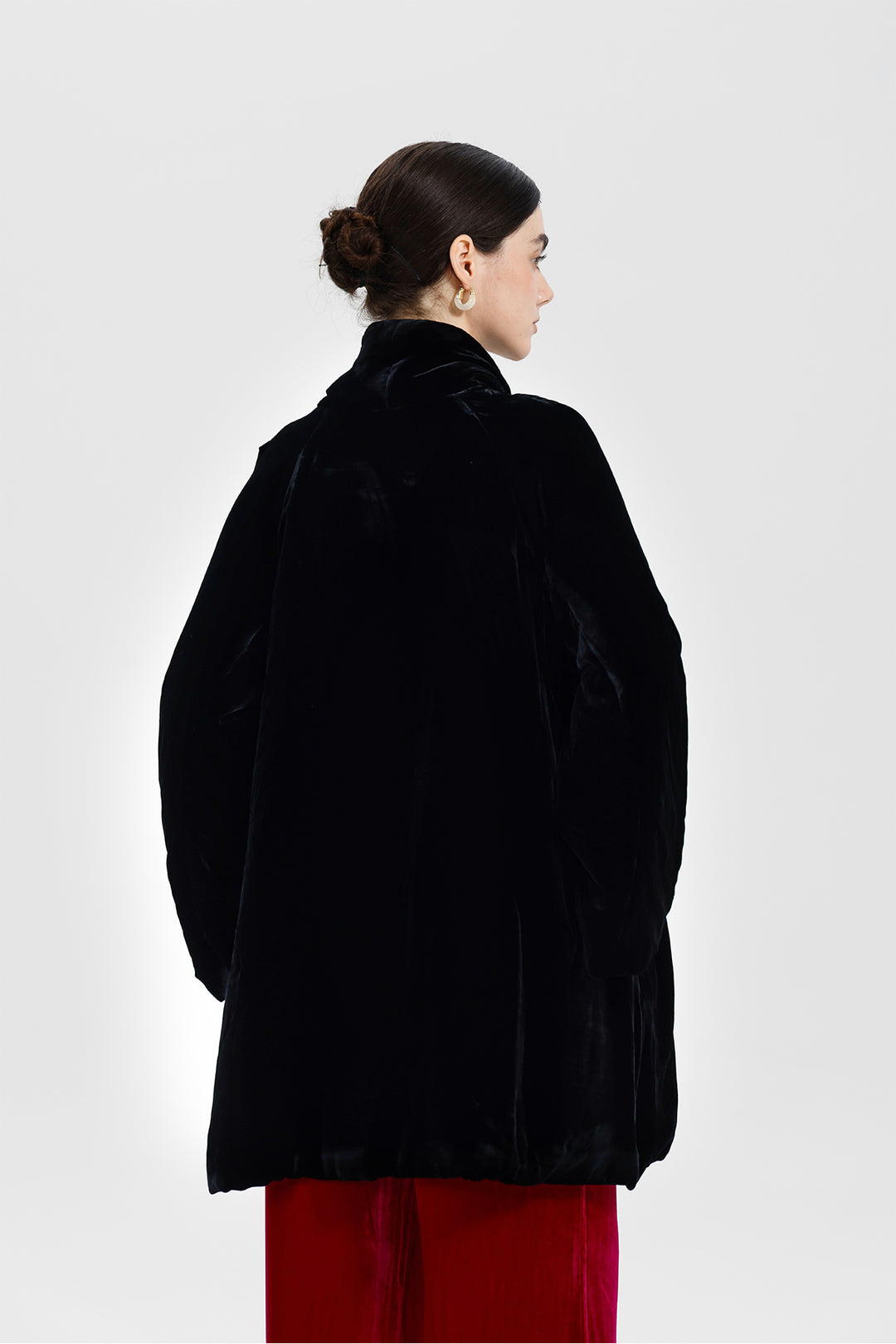 Adele Wrap Velvet Coat with Curved Collar